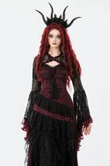 Black/Red Long Puff Flared Sleeves Floral Lace Women's Gothic Cape - Black/Red - 1