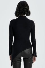 Black High Collar Long Trumpet Sleeves Hollow Lace-Up Women's Gothic T-Shirt - Product - 3