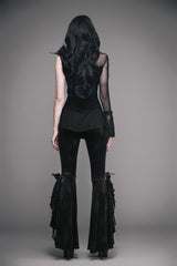 Black Shoulder Decals Feather Decoration Single Sleeve Splice Mesh Women's Gothic Knit - Product - 6