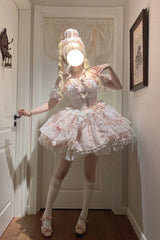 Pink [Anna’s Ball] Square Collar Ruffled Hanayome Bow Lace Sweet Princess Ballet Lolita Jsk Dress - Product - 2