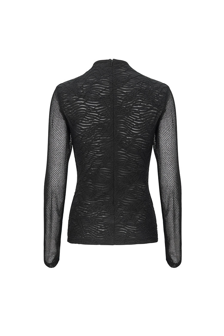Black Strappy Mesh Splice Ruched Women's Punk Shirt - Product - 8