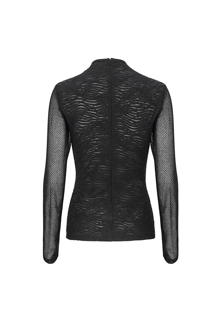 Black Strappy Mesh Splice Ruched Women's Punk Shirt - Product - 8