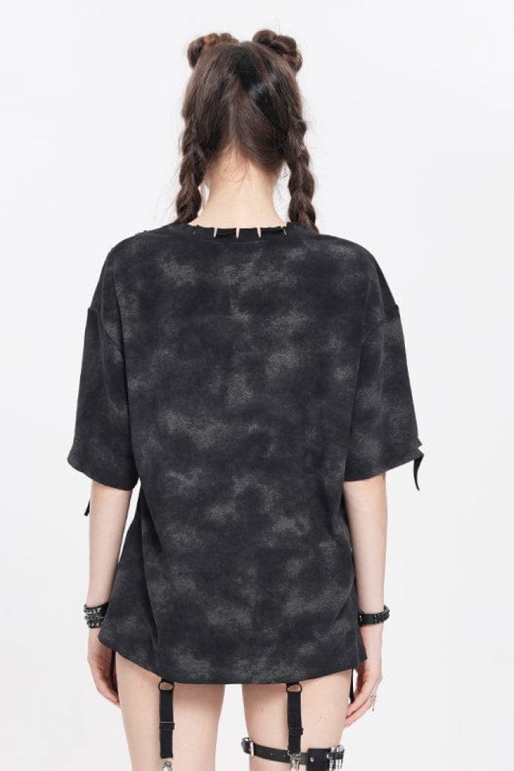 Black Short Sleeves Lilimar Print Ripped Women's Punk T-Shirt - Product - 5