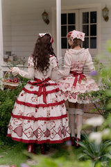 Pink Triple-Layered [Apple Orchard] Print Ruffle Embroidery Sweet Lolita Short Skirt - Product - 10