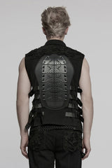 Black Stitching Mesh Rivet Buckle Men's Punk Vest - Product - 3