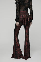 Red Printed Lace Slim Faux Two-Piece Women's Gothic Flared Pants - Product - 7