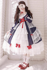White/Blue Long Sleeves Multi-layer Ruffle Hanayome Cardigan Bowknot Sweet Princess Lolita Dress - Product - 2