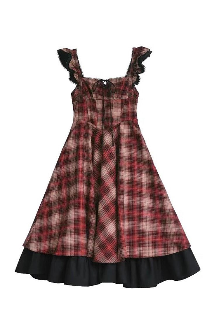Red [Madeline] Print Ruffle Vintage Elegant Lolita Jumper Dress - Product - 3