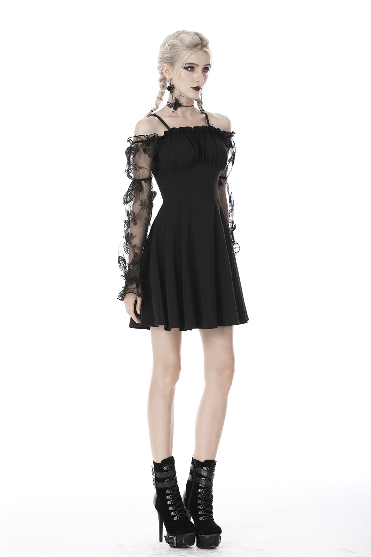 Black Sexy Off Shoulder Lace Long Sleeves Lace-Up Women's Gothic Graduation Dress - Product - 7