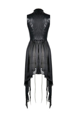 Black Chiffon Sleeveless Cut-Out Chest Irregular Hem Lace-Up Buckled Women's Punk Jacket - Product - 15