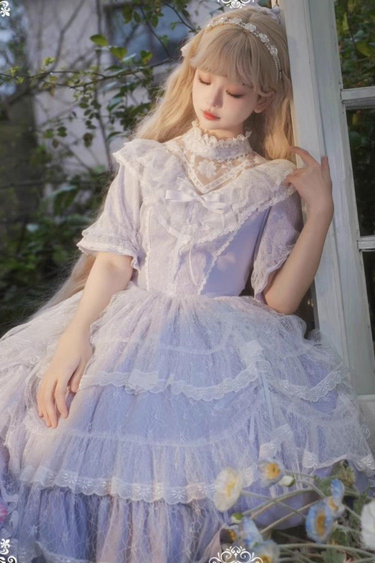Purple Iris Love Multi-layer Jacquard Bowknot Sweet Elegant Princess Lolita OP Dress - Product - 6