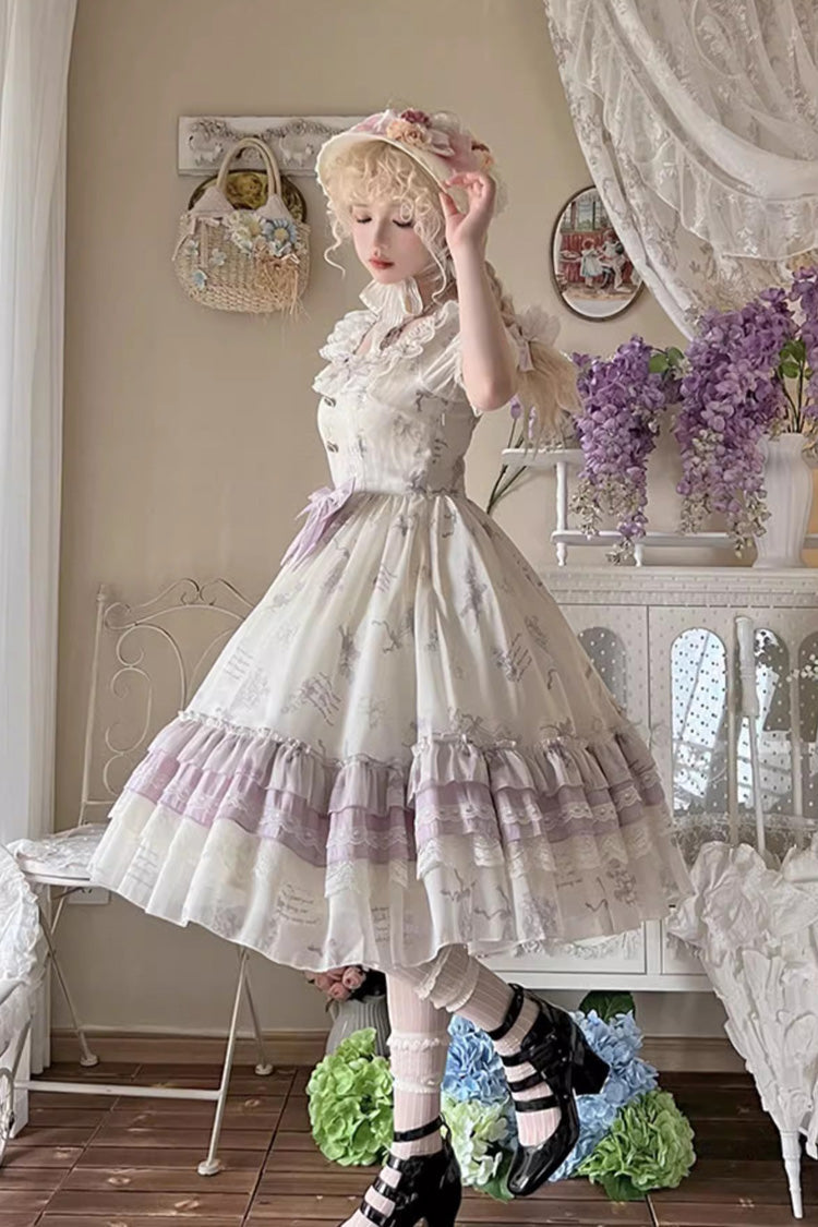 Letters and Poems Starry Bellflower Print Short Sleeve Square Neck Sweet Lolita Dress - Product - 6