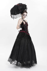 Black Floral Embroidered Beaded Women's Gothic Long Skirt - Product - 13