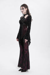 Red Long Trumpet Sleeves Jacquard Cutout Women's Gothic Blouse - Product - 7
