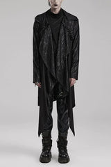 Black Long Sleeves Loose type Pleated Mens Steampunk Hooded Long Coat - Black - 1