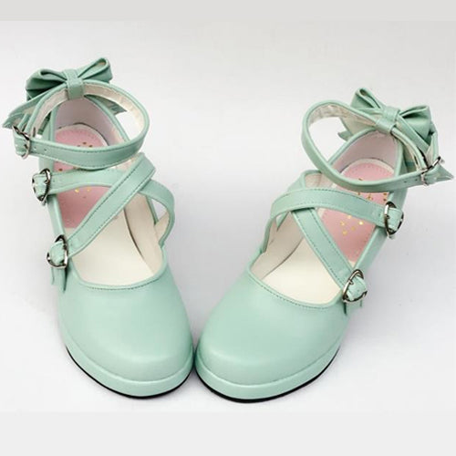 Green Cross Bandage Bowknot High Heel Lolita Shoes - Green - 1