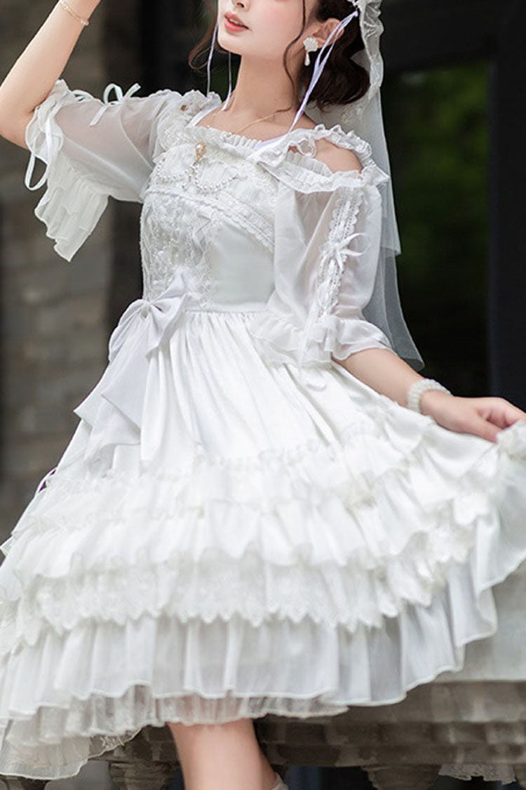 White Venus's Kiss Ruffled Multi-Layer Hanayome Elegant Classic Lolita Dress - white - 1