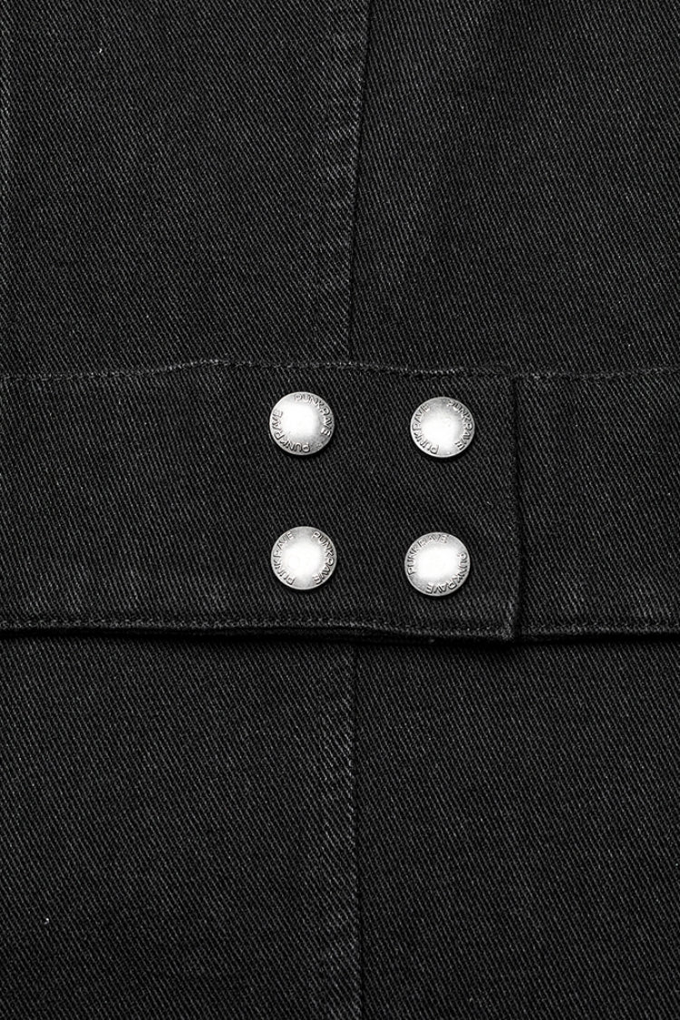 Black Stand Collar High Waisted Slim Men's Gothic Long Vest - Product - 10