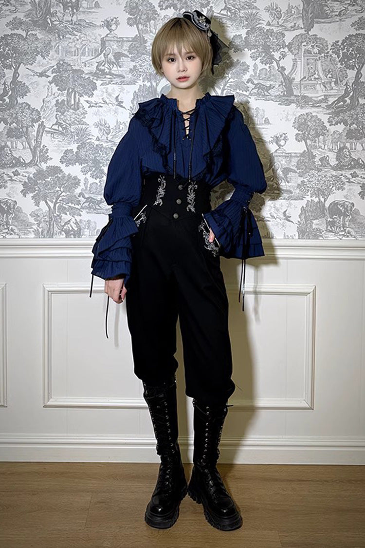 Pirate Series Navigation Treasure Hunting Guide High Waisted Embroidery Ouji Handsome Lolita Long Pants 2 Colors - Product - 3