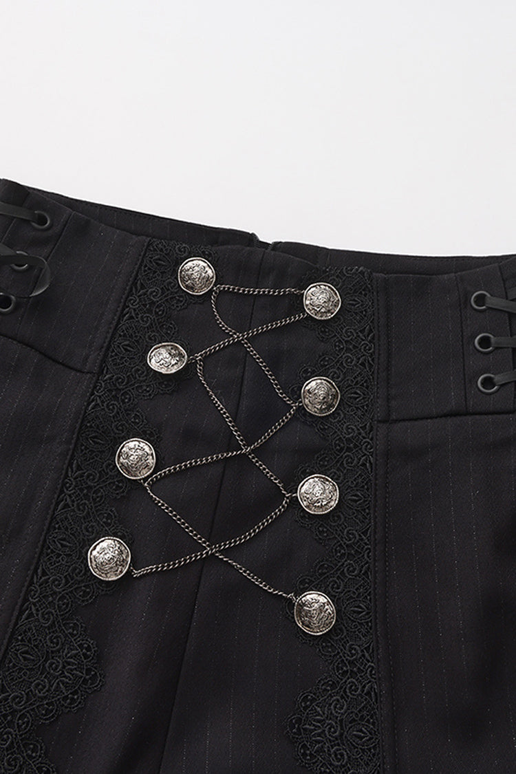 Black Double-breasted Chain Cross Embroidery Ouji Vintage Elegant Prince Gorgeous Lolita Pants - Product - 5