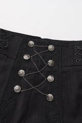 Black Double-breasted Chain Cross Embroidery Ouji Vintage Elegant Prince Gorgeous Lolita Pants - Product - 5