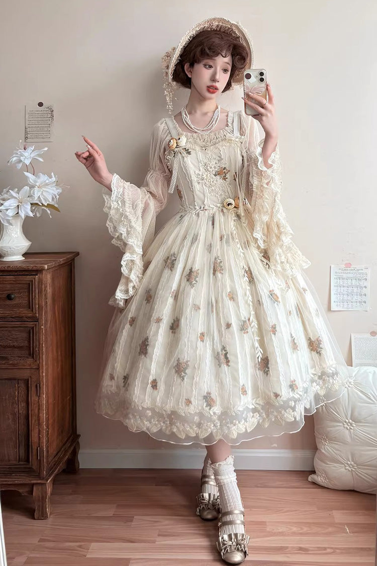 Apricot [Chloris] Printed Embroidered Lace Sweet Lolita Jsk Dress - Product - 4