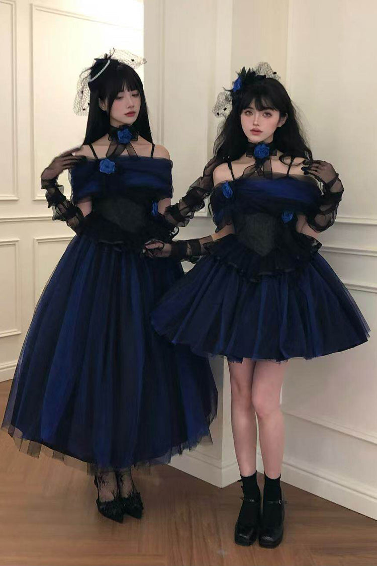 Klein Blue [Echo of Diana] Off Shoulder Ruffled Lace Gothic Lolita Dress - Product - 12