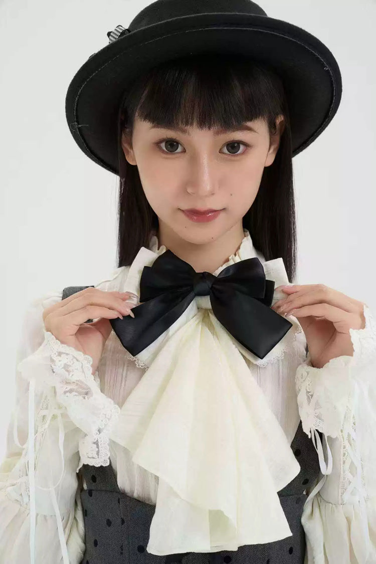 Black [Chapter Seven] Polka Dots Printed Fishbone Classic Elegant Princess Lolita Strap Dress - Black(Blouse-Only) - 6