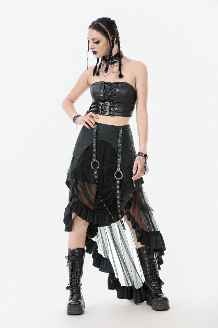 Black Lace-Up Eyelet Belted Women's Punk Bustier - Product - 5