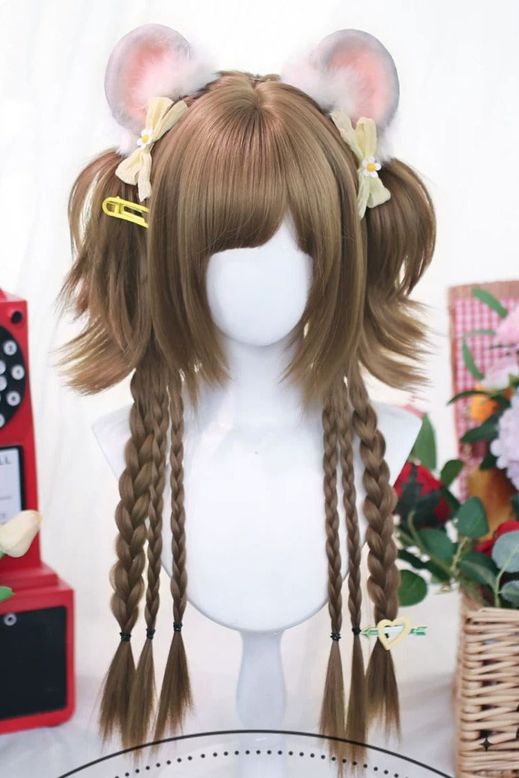 Milk Tea Brown Sweet Lolita Twin Ponytails Wig Set - Milk-Tea-Brown - 1