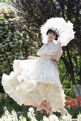 Multi-Color Bellflower Print Ruffle Lace Sweet Princess Lolita Dress - Product - 12