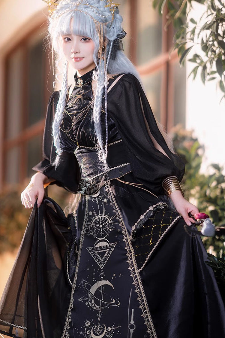 Black Nightmare of Horus Print Ruffle Hot Stamping Gothic Gorgeous Lolita Jsk Dress - Product - 7