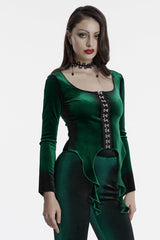 Green Long Sleeves Gradient Irregular Women's Gothic Blouse - Product - 2