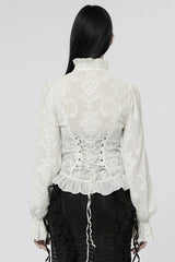 Stand Collar Long Puff Sleeves Embroidery Womens Gothic Blouse 2 Colors - Product - 7