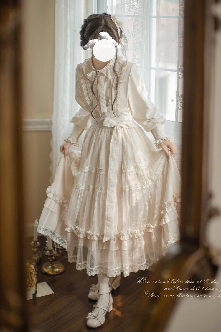 Ivory Sleeveless Ruffle Lace Sweet Japanese Elegant Lolita Jumper Dress - Product - 13