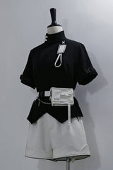 Black Functional Style Stand Collar Short Sleeves Ouji Fashion Prince Handsome Lolita Blouse - Product - 8