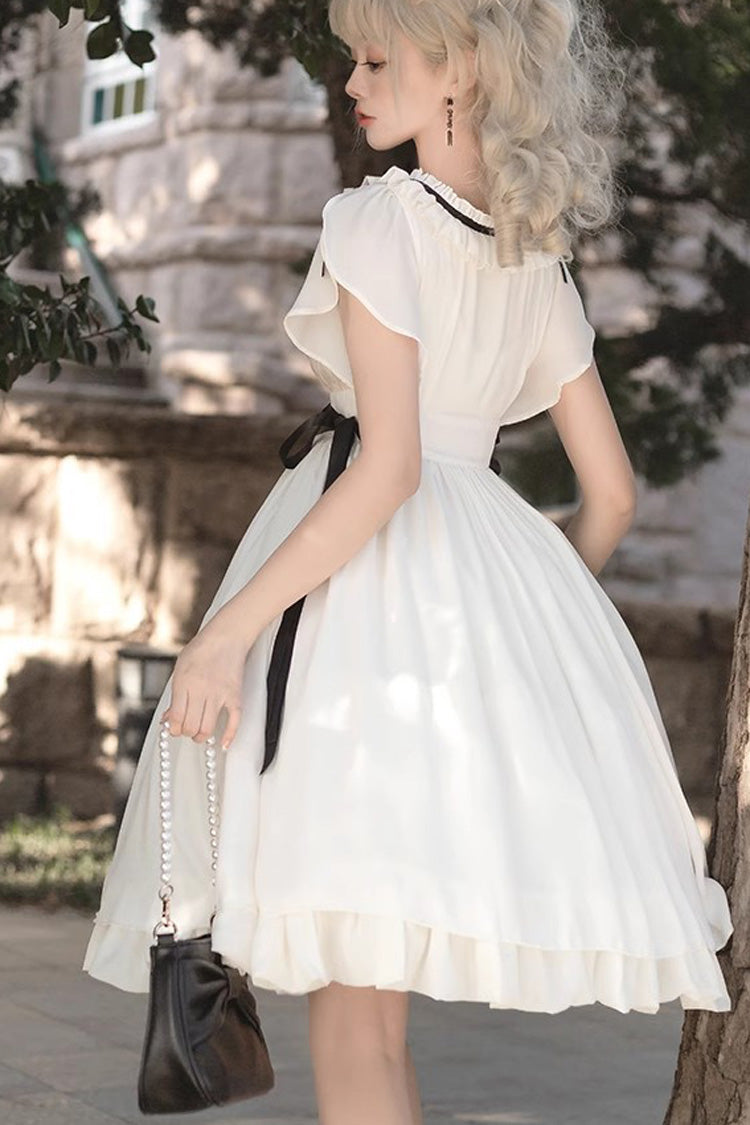 White Moonlight March Chiffon Short Sleeves Ruffle Sweet Lolita Dress - Product - 5