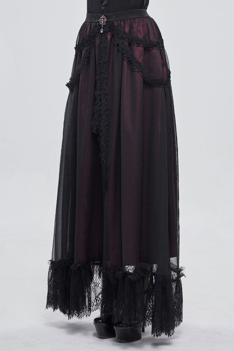 Black/Red Butterfly Lace Pendant Decoration Chiffon Women's Gothic Skirt - Product - 4