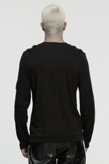 Black Round Collar Long Sleeves Cut-Out Spliced Mesh Men's Punk T-Shirt - Product - 3