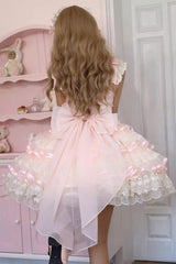 Pink [Rose Feather Waltz] Sleeveless Triple-Layered Ruffle Bowknot Lace Sweet Ballet Lolita Jsk Dress - Product - 4