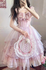 Pink [Love Is Coming] Multi-layer Ruffle Embroidery Bowknot Sweet Princess Lolita Jsk Dress - Product - 2