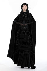 Black Cross Zippered Floral Embroidered Women's Gothic Cloak with Hood - Product - 11