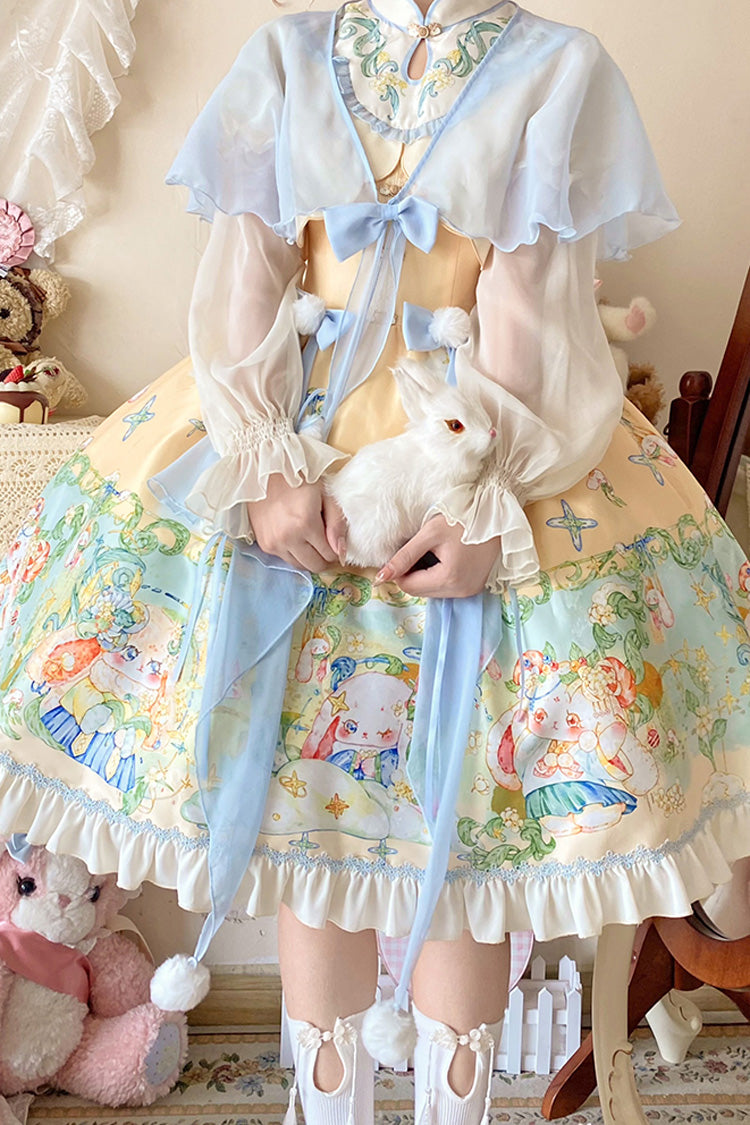 Multi-Color Fairy Rabbit Print Ruffle Bowknot Sweet Chinese Style Princess Lolita Dress - Product - 3