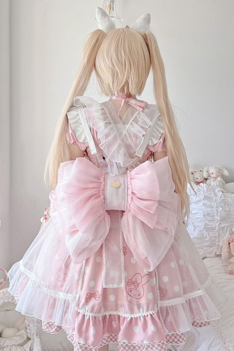 Light Pink Big Bowknot Metal Heart Nameplate Lolita Backpack - Product - 4