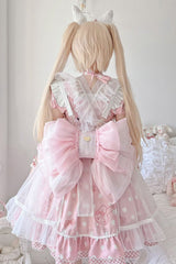 Light Pink Big Bowknot Metal Heart Nameplate Lolita Backpack - Product - 4