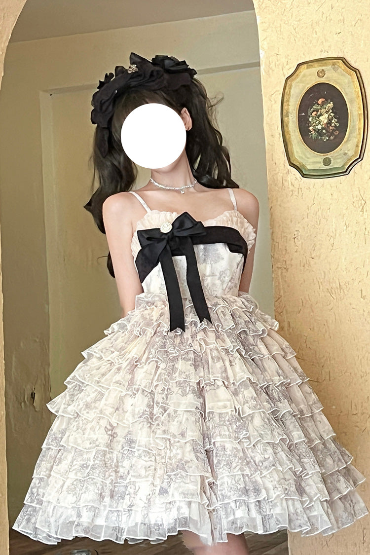 Multi-Color [Wonderland Travels] Multi-Layered Print Ruffle Bowknot Sweet Lolita Tiered Dress - Product - 9