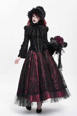 Black Lapel Collar Long Trumpet Sleeves Ruffle Lace-Up Zipper Women's Gothic Jacket - Product - 11