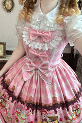 [Cream Meow] Sleeveless Print Bowknot Lace Sweet Lolita Jsk Dress 3 Colors - Product - 3