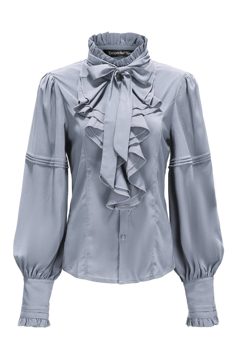 Original Retro Immortal Endless Promise Lace Bow Ouji Lolita Blouse - Grey - 1