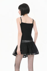 Black Chain-Decorated Eyelet Buckled Straps Lace Women's Gothic Mini Skirt - Product - 4